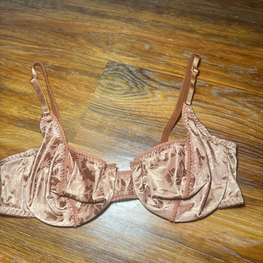 Vintage Lily of France Floral Satin Bra in Brown